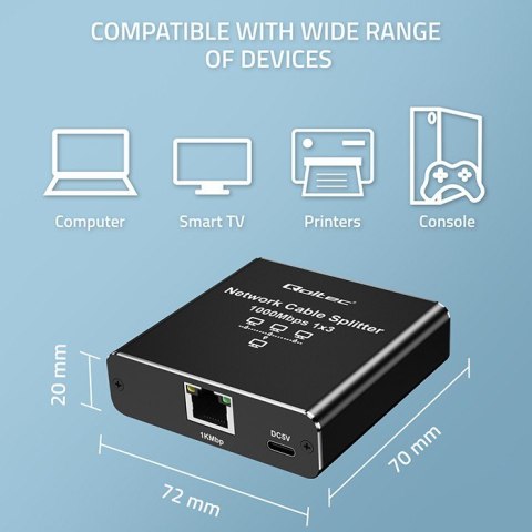 Qoltec Rozdzielacz Splitter Ethernet mini SWITCH 1x3 RJ45 | 1000Mb/s | USB-C | Aluminium Qoltec Rozdzielacz Splitter Ethernet mini SWITCH 1x3 RJ45 | 1000Mb/s | USB-C | Aluminium
