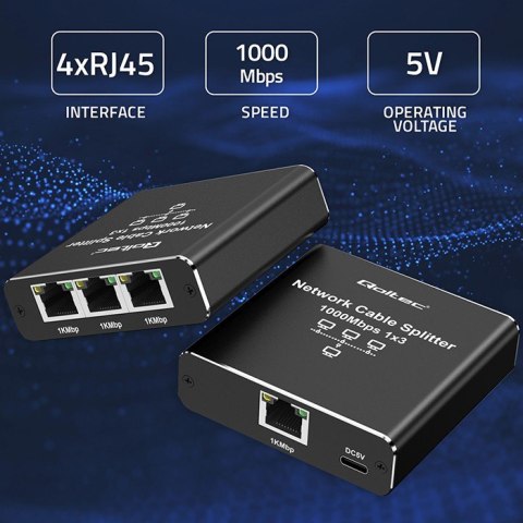 Qoltec Rozdzielacz Splitter Ethernet mini SWITCH 1x3 RJ45 | 1000Mb/s | USB-C | Aluminium Qoltec Rozdzielacz Splitter Ethernet mini SWITCH 1x3 RJ45 | 1000Mb/s | USB-C | Aluminium
