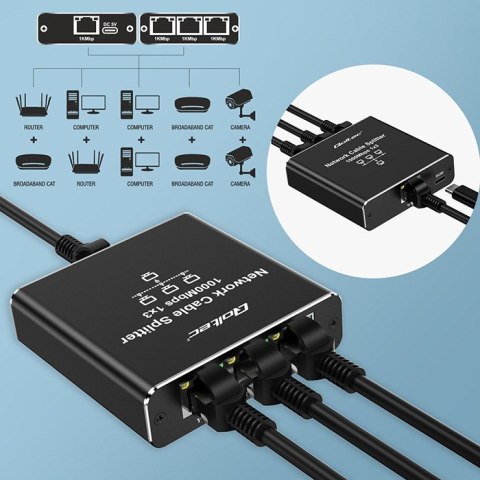 Qoltec Rozdzielacz Splitter Ethernet mini SWITCH 1x3 RJ45 | 1000Mb/s | USB-C | Aluminium Qoltec Rozdzielacz Splitter Ethernet mini SWITCH 1x3 RJ45 | 1000Mb/s | USB-C | Aluminium