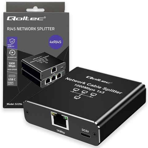 Qoltec Rozdzielacz Splitter Ethernet mini SWITCH 1x3 RJ45 | 1000Mb/s | USB-C | Aluminium Qoltec Rozdzielacz Splitter Ethernet mini SWITCH 1x3 RJ45 | 1000Mb/s | USB-C | Aluminium