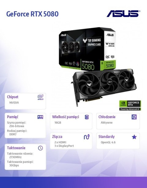 Asus Karta graficzna GeForce RTX 5080 TUF GAMING OC 16GB GDDR7 256bit DP/HDMI