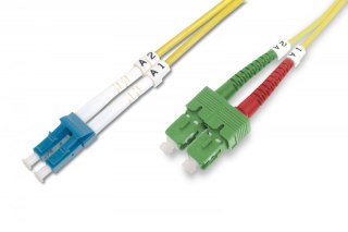 Digitus Światłowodowy kabel krosowy (patch cord) jednomodowy SC APC/LC dplx, SM 9/125, OS2, LSOH, 1m Żółty