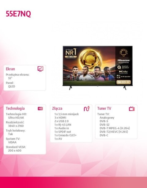 Hisense Telewizor QLED 55 cali 55E7NQ