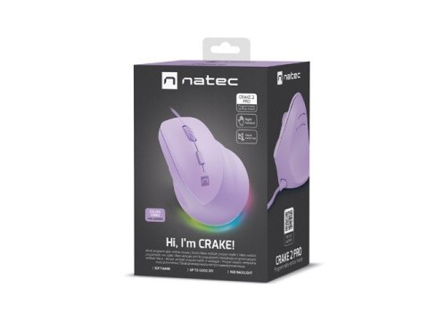 Natec Mysz wertykalna CRAKE 2 PRO 128000DPI optyczna lawendowa Natec Mysz wertykalna CRAKE 2 PRO 128000DPI optyczna lawendowa
