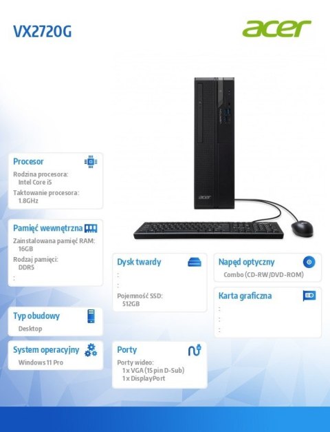 Acer Komputer PC VX2720G VERITON i5-14400U/16GB/512SD/11P Acer Komputer PC VX2720G VERITON i5-14400U/16GB/512SD/11P