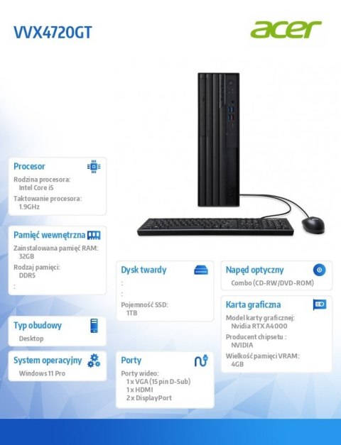 Acer Komputer PC VVX4720G VERITON i5-14500U/32/1TB/RTX/11P Acer Komputer PC VVX4720G VERITON i5-14500U/32/1TB/RTX/11P