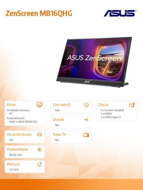 Asus Monitor 16 cali MB16QHG Asus Monitor 16 cali MB16QHG