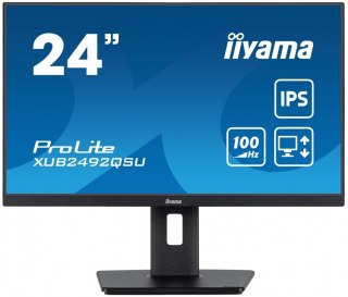 IIYAMA Monitor 23.8 cala ProLite XUB2492QSU-B1 IPS,QHD,USB-C,100Hz,3xUSB(3.2),HDMI,DP 300cd/m2,FreeSync,2x2W,HAS(150mm),PIVOT