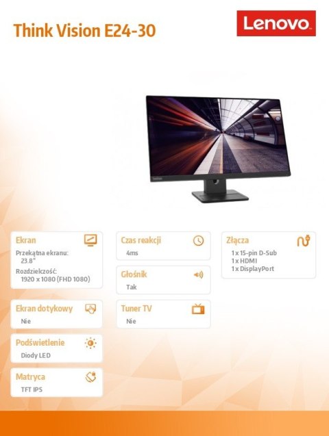 Lenovo Monitor ThinkVision 23.8 cali E24-30 63EDMAT2EU Lenovo Monitor ThinkVision 23.8 cali E24-30 63EDMAT2EU