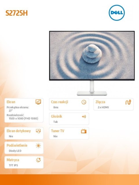 Dell Monitor 27 cali S2725H IPS LED 100Hz Full HD (1920x1080)/16:9/2xHDMI/Speakers/3Y