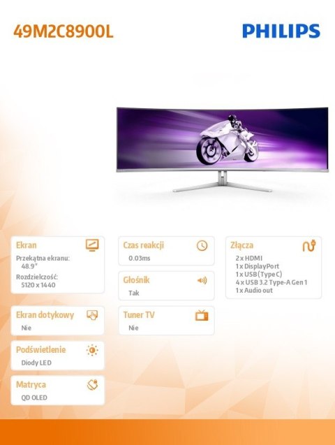 Philips Monitor zakrzywiony 49M2C8900L 48.9 cala QD OLED 4K 144Hz