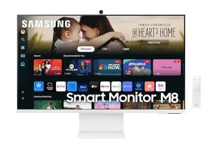Samsung Monitor 32 cale SMART M80D VA 3840x2160 UHD 16:9 1xHDMI 1xUSB-C (65W) 2xUSB 2.0 4ms WiFi/BT HAS+PIV Webcam głośniki płaski biały