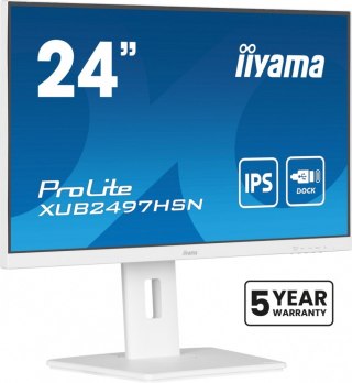 IIYAMA Monitor 24 cale XUB2497HSN-W2 IPS, USB-C Dock, HDMI, DP, 300cd, Pivot, HAS, biały /5y/