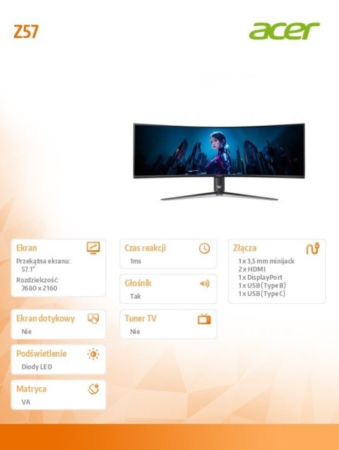 Acer Monitor 57.1 cala Predator Z 57b Zakrzywiony DP HDMI USB