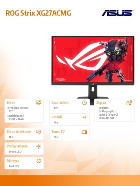 Asus Monitor 27 cali XG27ACMG IPS HDMI USBC 1ms 270Hz