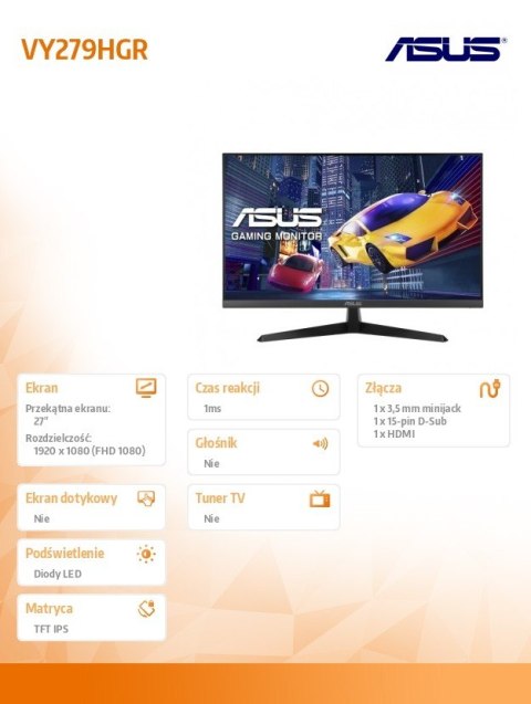 Asus Monitor 27 cali VY279HGR IPS HDMI 120Hz FHD Asus Monitor 27 cali VY279HGR IPS HDMI 120Hz FHD