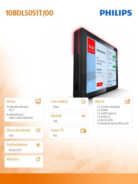 Philips Monitor wielodotykowy 10BDL5051T 10 cali Philips Monitor wielodotykowy 10BDL5051T 10 cali