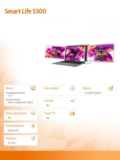 Extralink Przenośne monitory do laptopa Smart Life S300 13,3 cala, 2 monitory IPS, 1080p Full HD Extralink Przenośne monitory do laptopa Smart Life S300 13,3 cala, 2 monitory IPS, 1080p Full HD