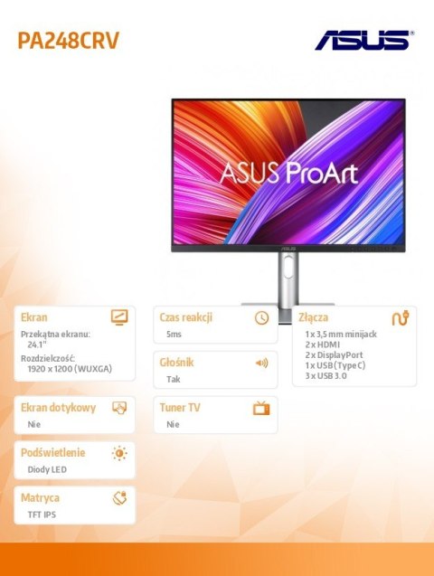 Asus Monitor 24.1 cali PA248CRV BK/5MS/EU/DP/HDMI/TYPEC/USB/Głośniki Asus Monitor 24.1 cali PA248CRV BK/5MS/EU/DP/HDMI/TYPEC/USB/Głośniki