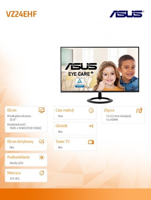 Asus Monitor 24 cale VZ24EHF IPS FHD 100Hz HDMI