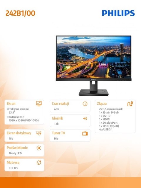 Philips Monitor 242B1 23.8 IPS DVI HDMI DP Pivot Philips Monitor 242B1 23.8 IPS DVI HDMI DP Pivot