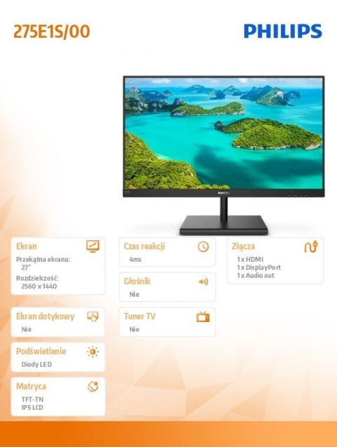 Philips Monitor 275E1S 27'' IPS HDMI DP FreeSync Philips Monitor 275E1S 27'' IPS HDMI DP FreeSync