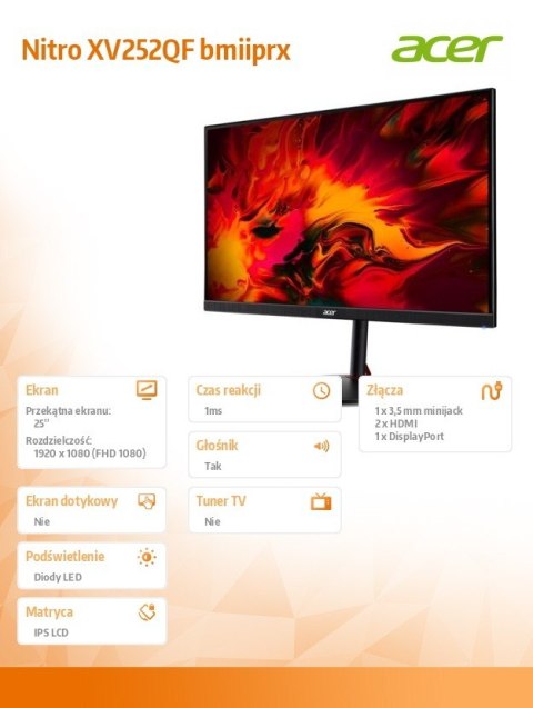 Acer Monitor ACER 25' Nitro XV252Q Fbmiiprx IPS 390Hz 1ms Acer Monitor ACER 25' Nitro XV252Q Fbmiiprx IPS 390Hz 1ms