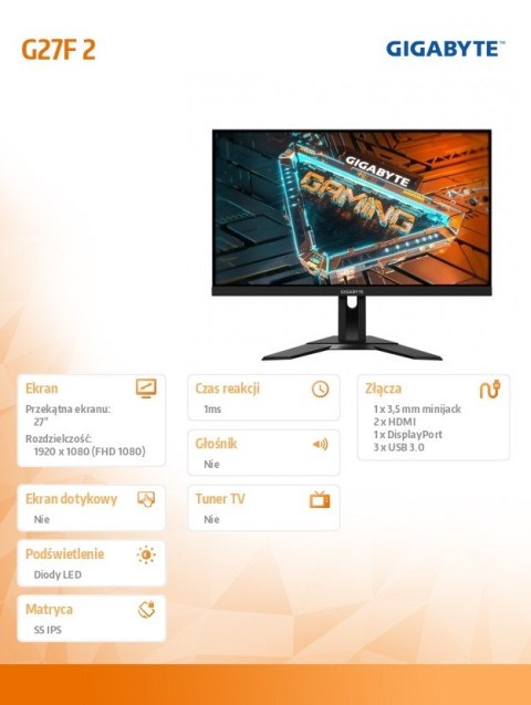 Gigabyte Monitor gamingowy 27 cali G27F 2 Gigabyte Monitor gamingowy 27 cali G27F 2