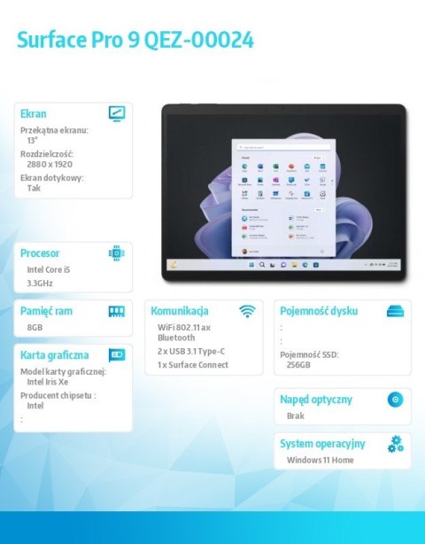 Microsoft Surface Pro 9 QEZ-00024+8XA-00007 i5/8GB/256GB/Graph+Klaw Microsoft Surface Pro 9 QEZ-00024+8XA-00007 i5/8GB/256GB/Graph+Klaw