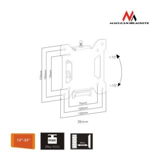 Maclean Uchwyt do telewizora lub monitora 13-27" MC-596 czarny 20kg max vesa 100x100 TV