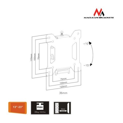 Maclean Uchwyt do telewizora lub monitora 13-27" MC-596 czarny 20kg max vesa 100x100 TV Maclean Uchwyt do telewizora lub monitora 13-27" MC-596 czarny 20kg max vesa 100x100 TV