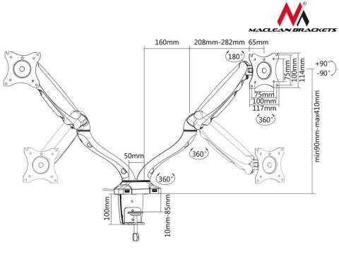 Maclean Uchwyt na 2 monitory czarny MC-674 gazowa sprężyna usb 13"-27" 6 kgx2 Maclean Uchwyt na 2 monitory czarny MC-674 gazowa sprężyna usb 13"-27" 6 kgx2