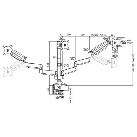 LogiLink Aluminiowy uchwyt na 3 monitory 13-27, max.8kg LogiLink Aluminiowy uchwyt na 3 monitory 13-27, max.8kg