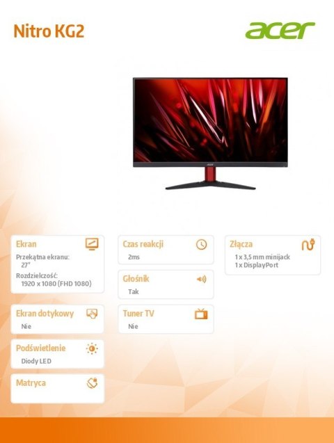 Acer Monitor 27 cali Nitro KG272Sbm iipx ZeroFrame 165 Hz Acer Monitor 27 cali Nitro KG272Sbm iipx ZeroFrame 165 Hz