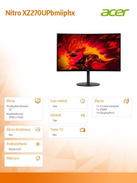 Acer Monitor 27 cali Nitro XZ270UPbmiiphx Acer Monitor 27 cali Nitro XZ270UPbmiiphx