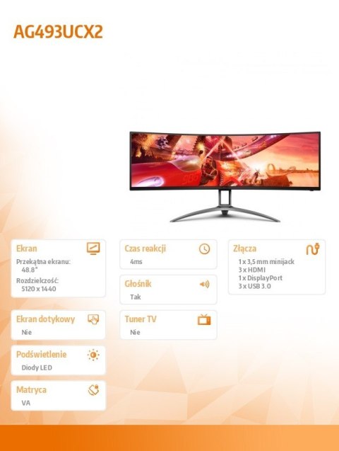 AOC Monitor AG493UCX2 49165Hz VA Curved HDMIx3 DP