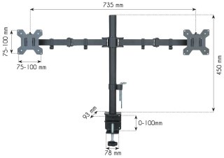 Techly Podwójne ramię biurkowe LED/LCD 13-27 cali 2x10kg VESA regulowane