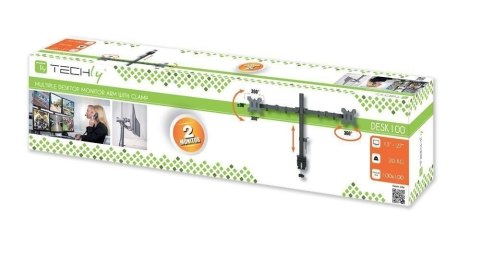 Techly Podwójne ramię biurkowe LED/LCD 13-27 cali 2x10kg VESA regulowane Techly Podwójne ramię biurkowe LED/LCD 13-27 cali 2x10kg VESA regulowane