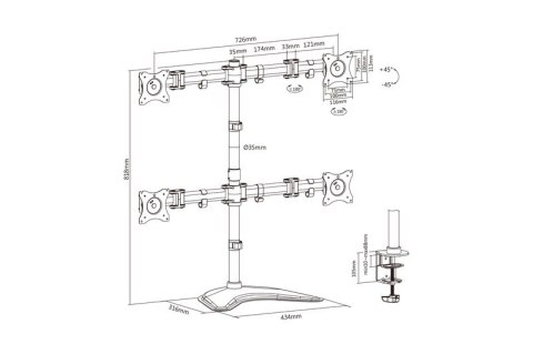 Digitus Stojak biurkowy poczwórny, 4xLCD, max. 27", max. obciążenie 8kg, uchylno-obrotowy 360° (PIVOT) Digitus Stojak biurkowy poczwórny, 4xLCD, max. 27", max. obciążenie 8kg, uchylno-obrotowy 360° (PIVOT)