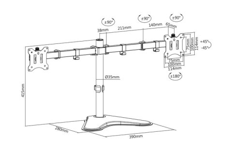 Digitus Stojak biurkowy podwójny z zaciskiem 2xLCD max. 32" max. Obciążenie 2x 8kg uchylno-obrotowy czarny Digitus Stojak biurkowy podwójny z zaciskiem 2xLCD max. 32" max. Obciążenie 2x 8kg uchylno-obrotowy czarny