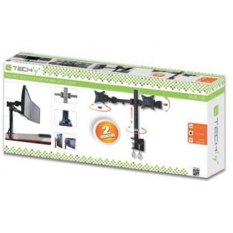 Techly Uchwyt biurkowy LCD/LED 13-27 cali podwójny 2x10kg, czarny Techly Uchwyt biurkowy LCD/LED 13-27 cali podwójny 2x10kg, czarny