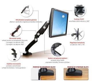 ART Uchwyt biurkowy na sprężynie gazowej do 1 monitora LCD/LED 13-27" L-11GD