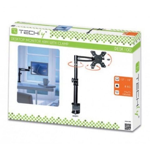 Techly Uchwyt biurkowy regulowany 13-19cali 8kg czarny Techly Uchwyt biurkowy regulowany 13-19cali 8kg czarny