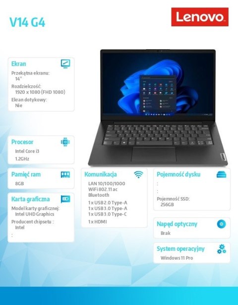 Lenovo Laptop V14 G4 83A00041PB W11Pro i3-1315U/8GB/256GB/INT/14.0 FHD/Business Black/3YRS OS