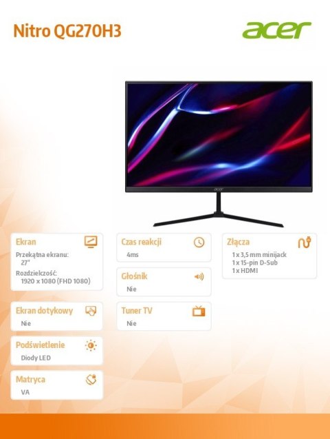 Acer Monitor 27 cali Nitro QG270H3bix VA/100Hz/4ms