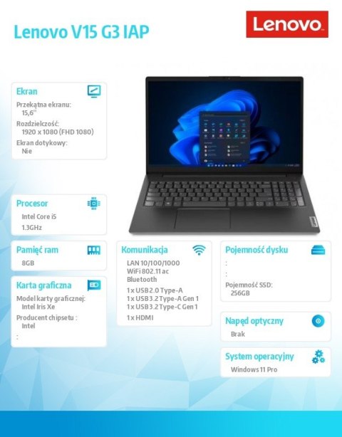 Lenovo Notebook V15 G3 82TT00H6PB W11Pro i5-1235U/8GB/256GB/INT/15.6 FHD/3YRS OS