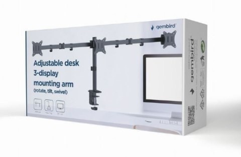 Gembird Ramię dla trzech monitorów biurkowe (regulowane), 17 cali- 27 cali, do 7kg Gembird Ramię dla trzech monitorów biurkowe (regulowane), 17 cali- 27 cali, do 7kg