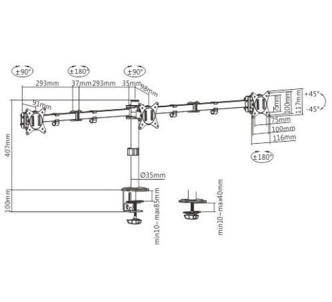 Gembird Ramię dla trzech monitorów biurkowe (regulowane), 17 cali- 27 cali, do 7kg Gembird Ramię dla trzech monitorów biurkowe (regulowane), 17 cali- 27 cali, do 7kg