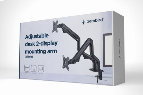 Gembird Ramię na dwa monitory biurkowe (regulowane), od 17 cali do 32 cali, obciążenie do 8kg Gembird Ramię na dwa monitory biurkowe (regulowane), od 17 cali do 32 cali, obciążenie do 8kg
