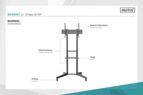Digitus Stojak mobilny pojedynczy z półką 1xLCD max. 70" max. 50kg, VESA max. 600x400 Digitus Stojak mobilny pojedynczy z półką 1xLCD max. 70" max. 50kg, VESA max. 600x400